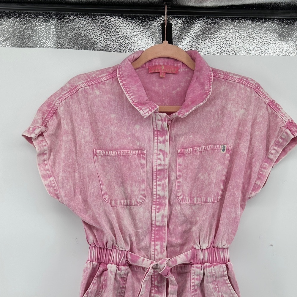 Simply Southern Barbie Retro Effortless Utility Light Pink Denim Jumpsuit SzS - Picture 3 of 11